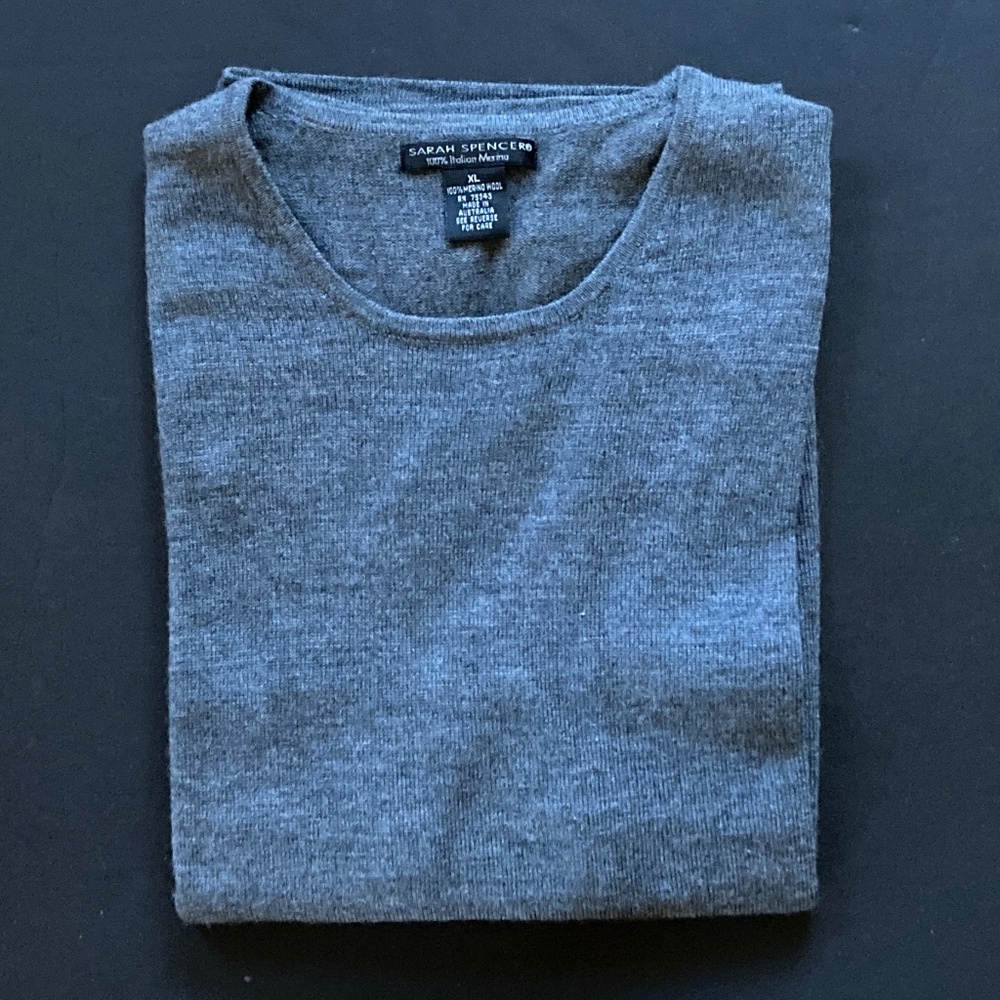 Sarah Spencer 100% Italian Merino Wool Long Sleeve Crew Neck Sweater/Gray/XL/VGC